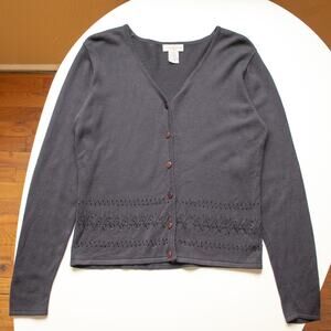 Yarnworks Black Beaded V-Neck Button up Cardigan Size Small